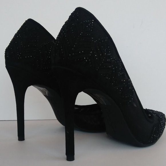 JESSICA SIMPSON 7 BLACK MESH SPARKLY RHINESTONE STILETTO HEELS holiday Christmas - Picture 14 of 16